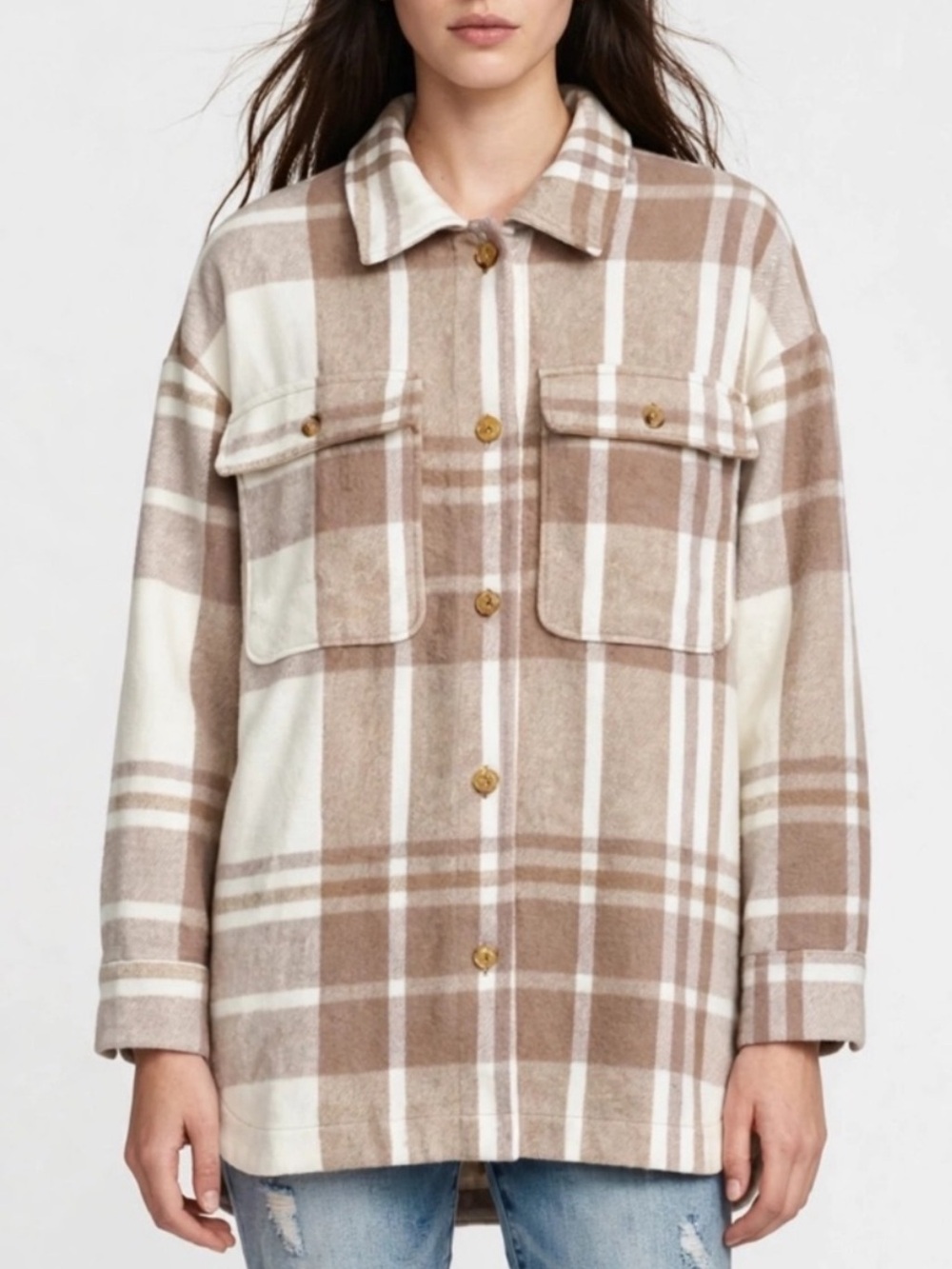 Banana Republic Wool Blend Shirt Jacket Shacket Women’s Size XL Tan Cream